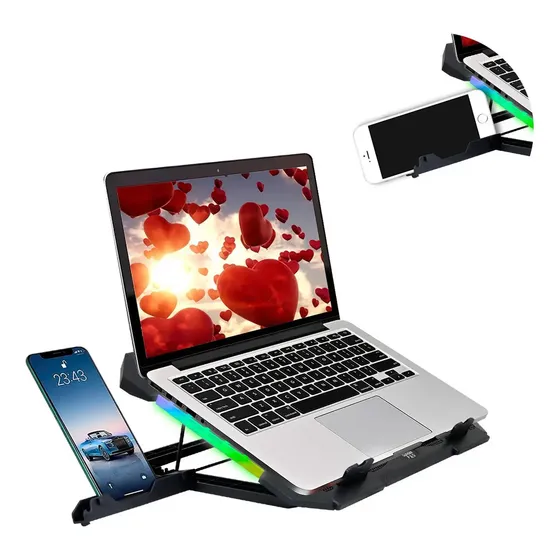Base Enfriadora Laptop 7 Posiciones 2 Ventiladores Rgb Base Celular Slim Company Negro