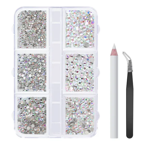 1500pzs Pedreria Cristal Para Uñas Decoración + Pinzas