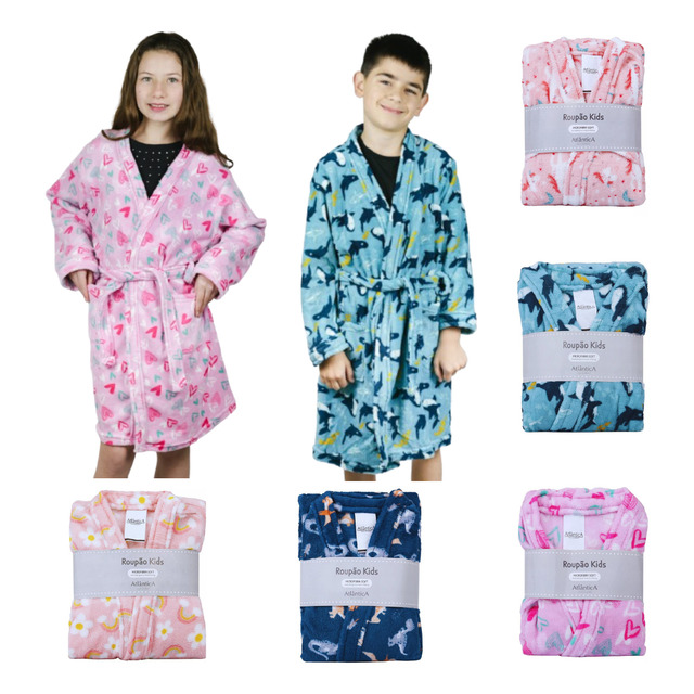 Roupão Infantil Microfibra De Banho Menino Menina Estampado Roupão Infantil Microfibra De Banho Menino Menina Estampado