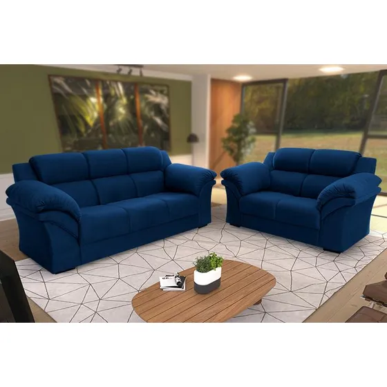 Conjunto Sofá King House Windsor Velut Azul 3 E 2 Lugares 2,04m E 1,59m Cor Azul-marinho