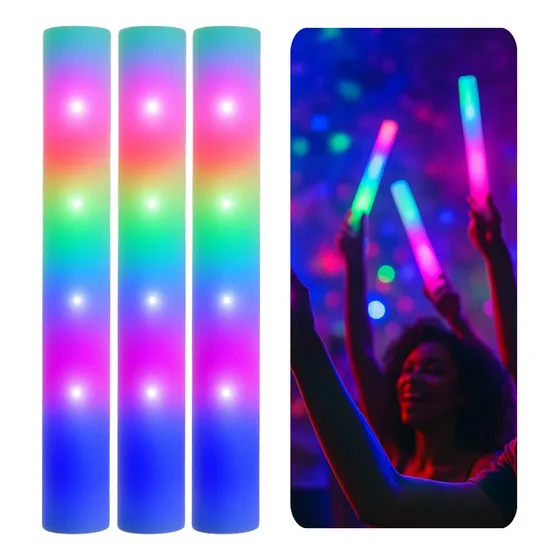 Kit 15 Bastão 4 Led Balada Festa Neon Pisca Espuma + Cores