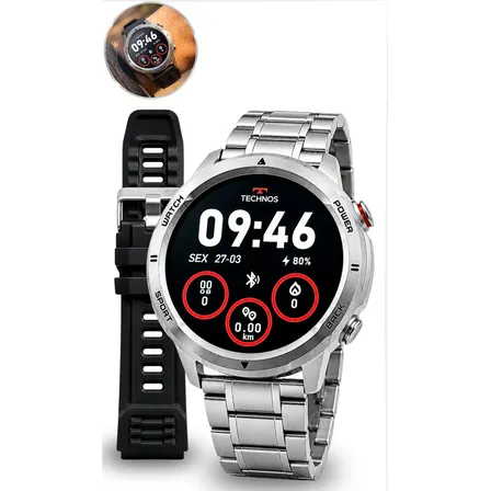 Relógio Technos Connect Masculino Smartwatch Prova D'água Prateado Elos Metálicos