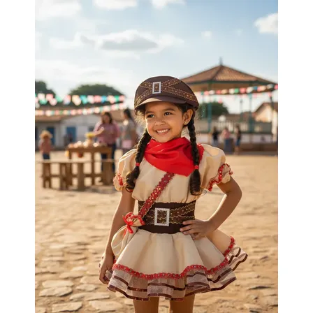 Vestido Maria Bonita Infantil Chapeu Cangaceira Roupa Junina