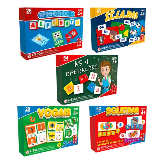 Kit 5 Jogos Alfabetização Ensinar Ler E Escrever Fazer Conta