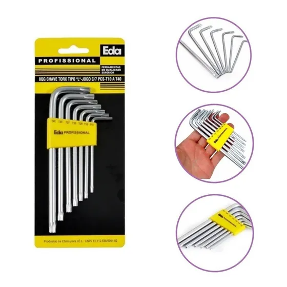 Jogo De Chave Torx Tipo L 7 Peças T10 A T40 Crv Profissional