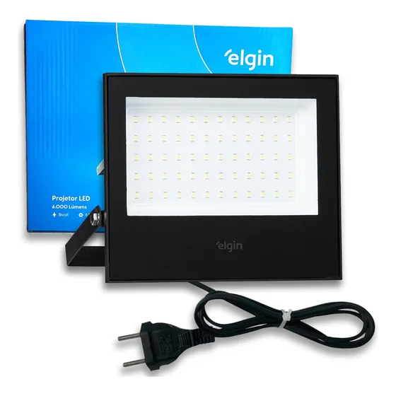 Refletor Elgin 100w Luz Branco Frio C/ Tomada 127v/220v Ip65