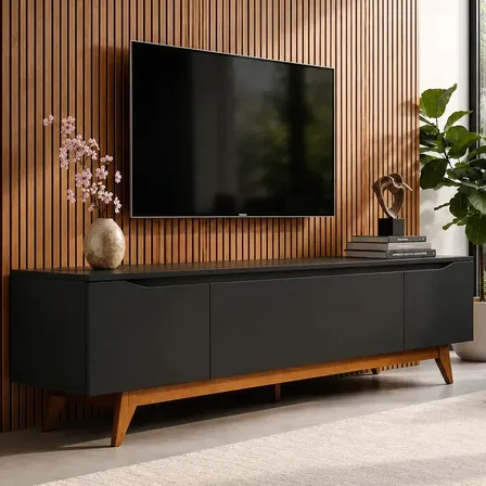 Rack Flynt 220 Cm Natural C/ Preto Touch