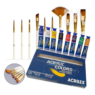 Kit Pintura Tela Tinta Acrílica Acrilex Com Pinceis Kit Pintura Tela Tinta Acrílica Acrilex Com Pinceis