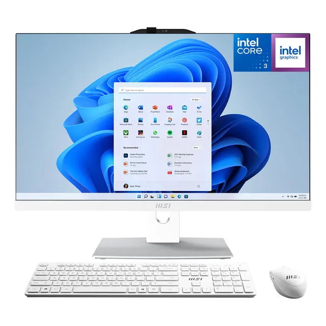 Computadora All In One Msi Modern Am242tp 1m-1200us Core 3 100u 8gb 512gb Ssd 23.8 Ips Fhd Touch Screen W11h Usb-c Teclado Mouse Altavoz + Cable Usb-c Blanco