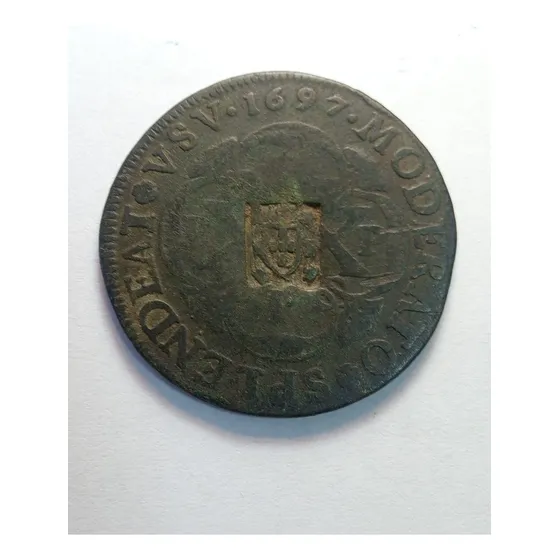 Xx Réis 1697 C/carimbo Escudete - 1°s Moedas Brasil Colónia