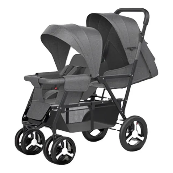 Coche Doble Para Gemelos Mellizos 2 Niños Resistente Color Negro Chasis Negro