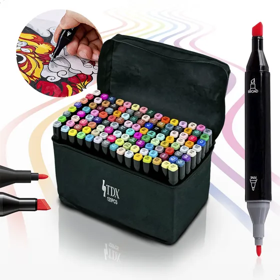 Canetinhas Canetas Coloridas Escolar Ponta Dupla Estojo Com 120 Cores Touch Cores Fofa Para Livros De Colorir Canetinhas Coloridas Desenho Profissional Ilustrar Profissional Tdx