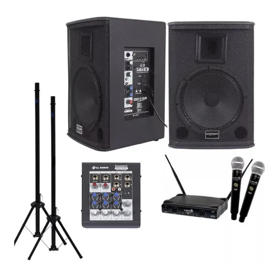 Kit Saga 10 Ativa Passiva 2 Pedestais Microfone S/ Fio Mesa4