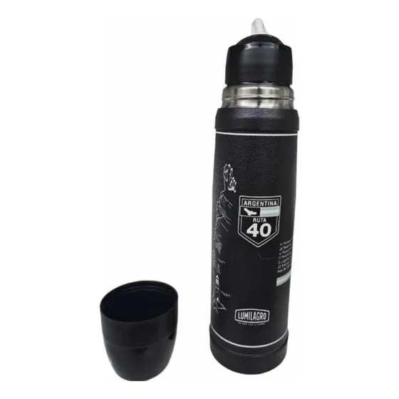 Termo Lumilagro Ruta 40 Forrado De Acero Inoxidable 1l Fcg Ruta 40 Negro