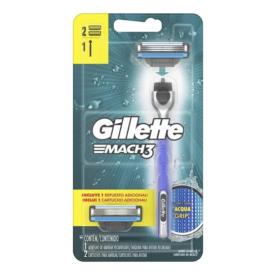 Kit Gillette Mach3 Máquina Para Afeitar + 2 Cartuchos