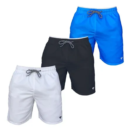 Kit 3 Bermudas Lisas Amarração Shorts Academia Treino Praia