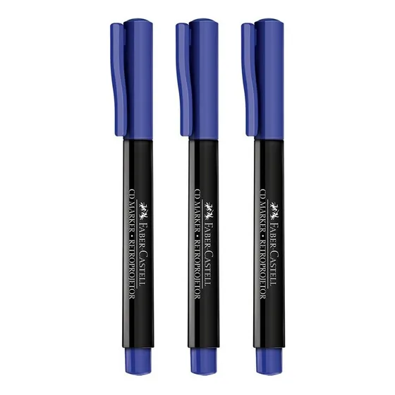Caneta Marcador Cd Marker Retroprojetor Faber Com 3 Un Azul