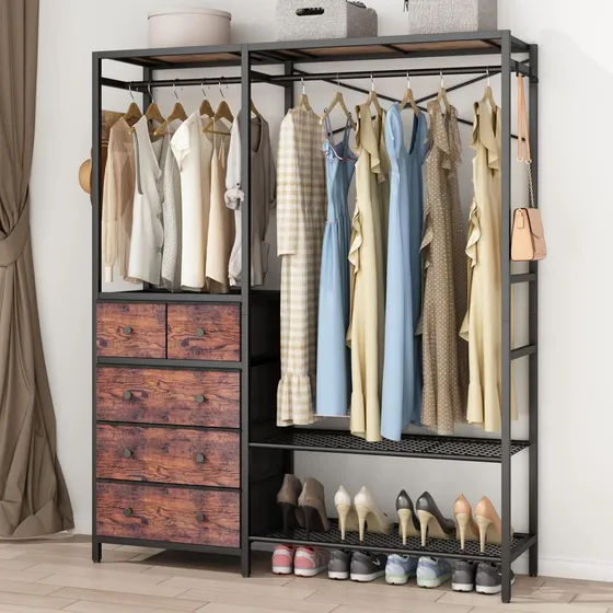 Perchero Con Cajones Y Estantes, Organizador De Ropa Rustico