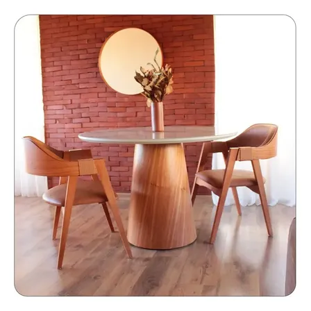 Mesa De Jantar 4 Lugares Base Cone Off White Com Vidro 90 Cm