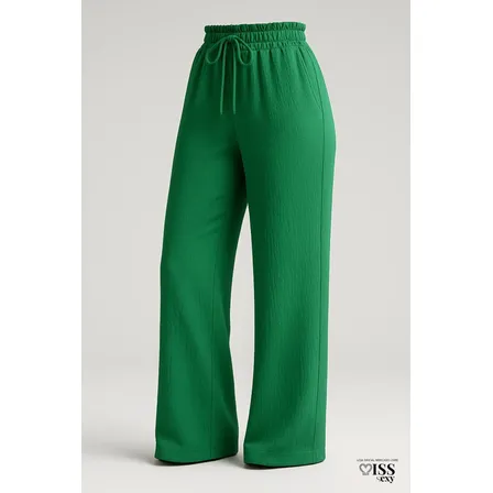 Calça Feminina Alfaiataria Wide Leg Social Pantalona Verde Gg