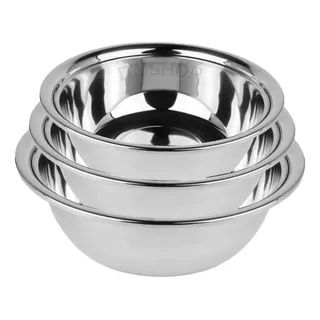 Conjunto Jogo Saladeira Bacia Tigela Bowl Aço Inox 3 Peças Conjunto Jogo Saladeira Bacia Tigela Bowl Aço Inox 3 Peças