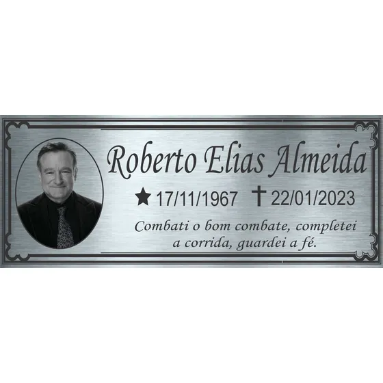 Placa Túmulo Sepultura Lápide 20x10cm Aço Inox (com 1 Foto)
