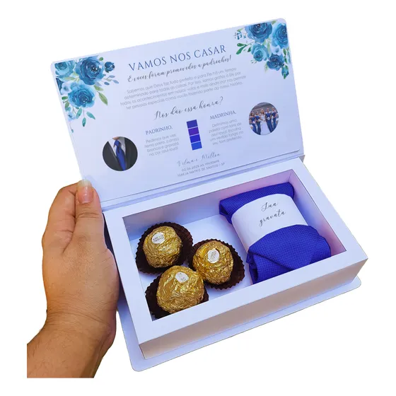 6 Caixas Convite Padrinhos Casamento Com Manual Para Gravata