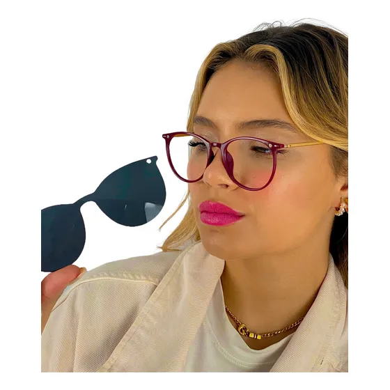 Armação Feminina Para Por Grau + Clip On 2 Em 1 Cf375
