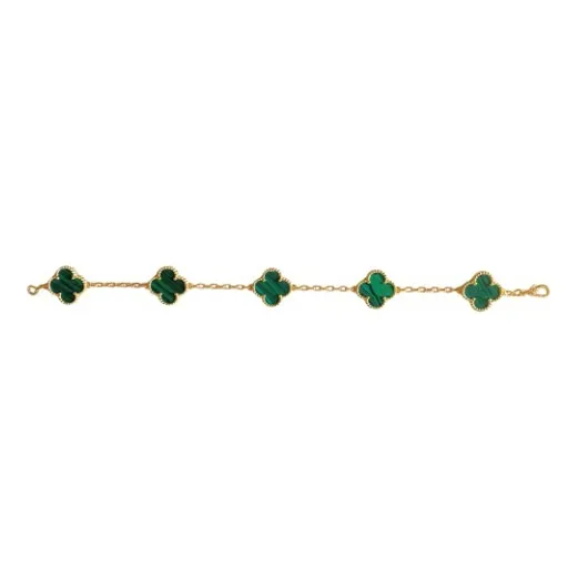 Alhambra Pulsera Van Cleef En Oro Laminado De 18k, 19.5 Cm Verde Oscuro 1.5 Cm 19.5 Cm