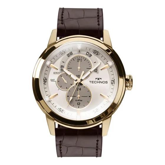 Relógio Masculino Technos Grandtech Marrom Original Com Nfe Cor da correia Dourado