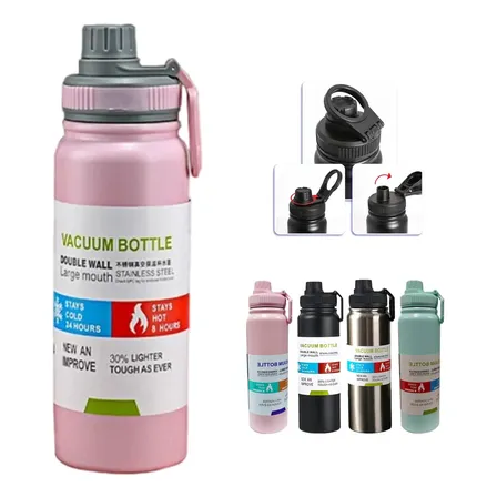 800mlgarrafa Térmica Água Squeeze Inox Academiaquente E Frio Rosa