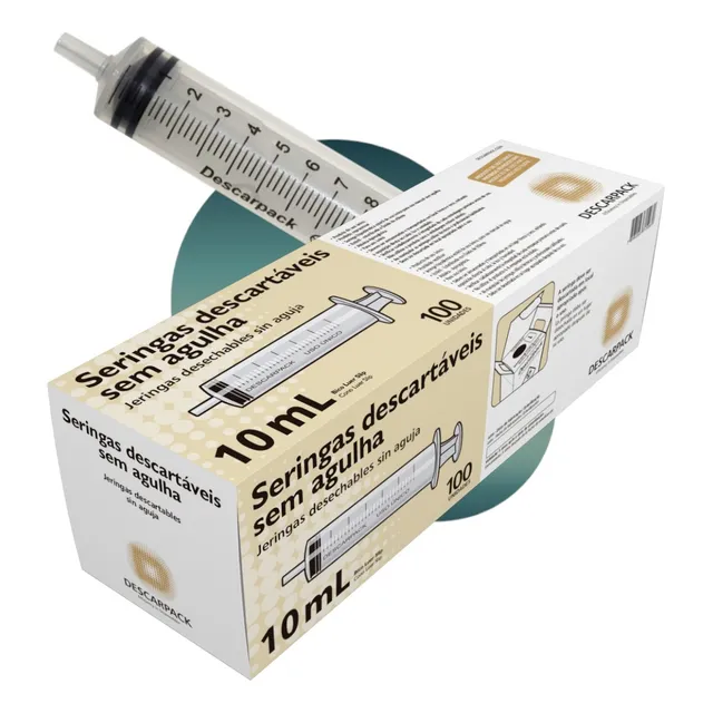 Seringa Descarpack 10ml - Sem Agulha - Luer Slip - 100un