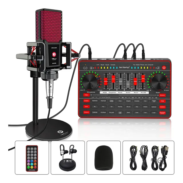 Kit De Tarjeta De Sonido En Vivo  Micrófono De Condensador