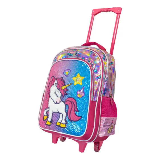 Mochilas Escolares Carrito Carro 15 18 Pulgadas Niñas Nenas Color Rosa Diseño De La Tela Unicornio