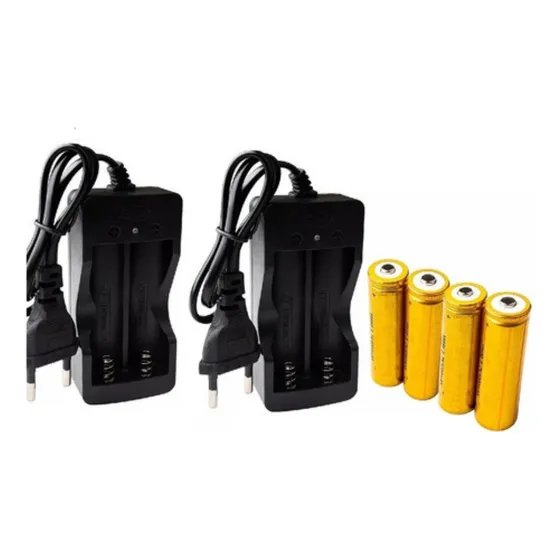 Kit 2 Carregador Duplo 127/220V Ac Com Fio Led Indicador + 4 Baterias Pilhas Células 18650 3,7/4,2 Volts 8800mah Li-ion Recarregáveis Carga Rápida Proteção Contra Sobrecarga E Curto Circuito