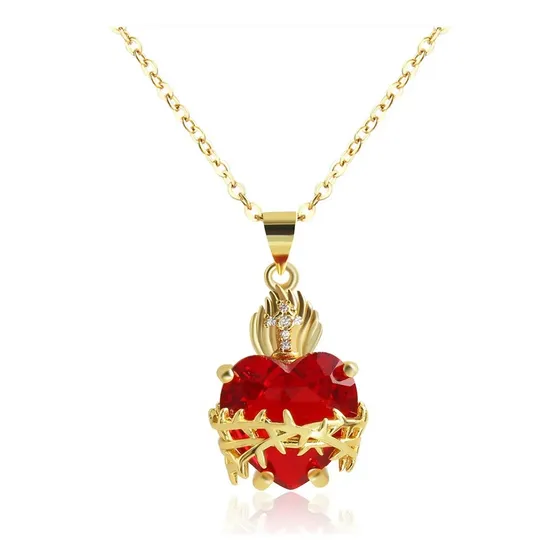 Colar Sagrado Coração De Jesus Cruz Zircônia Banho Em Ouro Cor Dourado