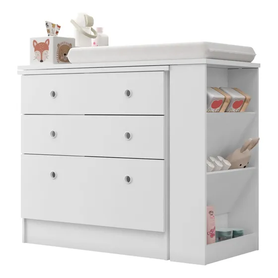 Cômoda Trocador Bebe Com 3 Gavetas Colchão Impermeável Bela Cor Branco