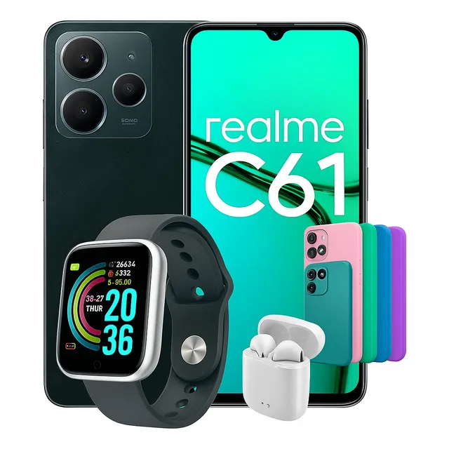 Smartphone Realme C61 256 Gb 8 Gb Ram Nfc Fone  Relogio Capa