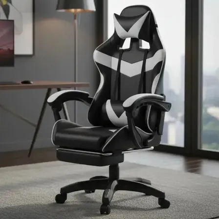 Cadeira Gamer Ergonômica Sweet Studio Reclinável Com Apoio Para Pés e Cabeça, Couro Sintético Branco