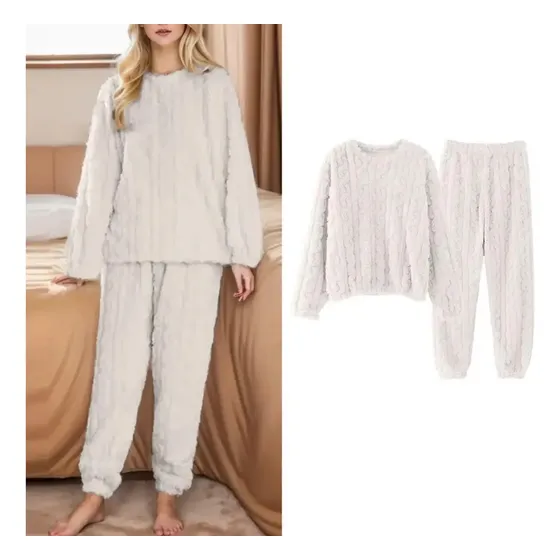 Conjunto Pijama Polar Invierno Mujer Suave Diseño Trenzado