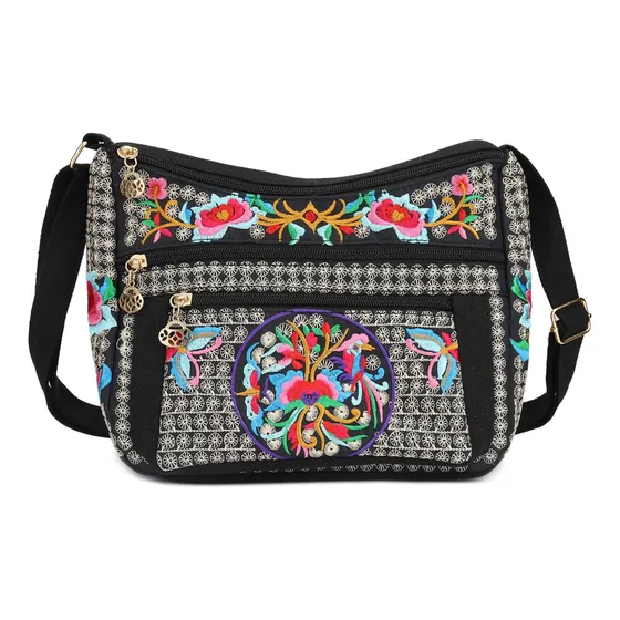 Bordado Vintage 6.5  Canvas 3 Cremallera Bolso De S62kn