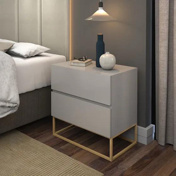 Mesa P/ Cabeceira Eros 45cm Off White Com Dourado