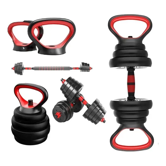 Kit Pesas Termoforradas 40 Kgs - 16 Discos Acomple Pesa Rusa Color Negro-Rojo