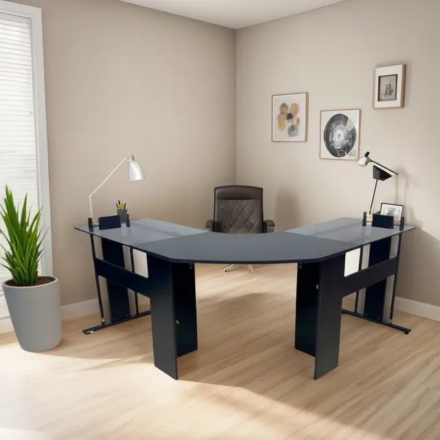 Escritorio En L S102 Easynova Vidrio-metal 175cmx74cmx60cm