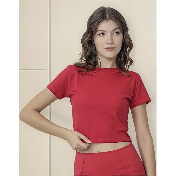 Remera Moom Crop Algodon Premiun Deportiva Mujer