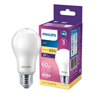 Philips Kit 3 Lâmpadas Led Bulbo 9w Bivolt E27 3000k Luz Amarela Luz