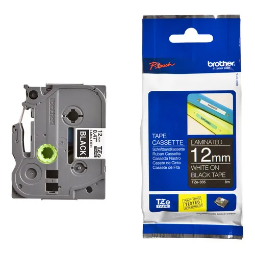 Cinta Brother Tze-335 (tz-335) de 12 mm, color blanco/negro