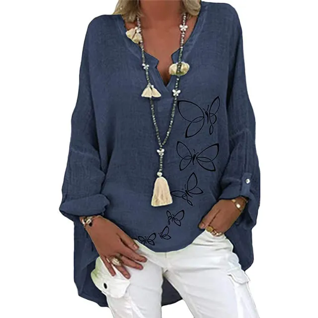 Blusa Talla Para Mujer Manga Larga Holgada Vintage Lino Alto
