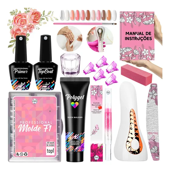 Kit Unha Polygel Lixa Cabine Alongamento Unha Gel Molde F1