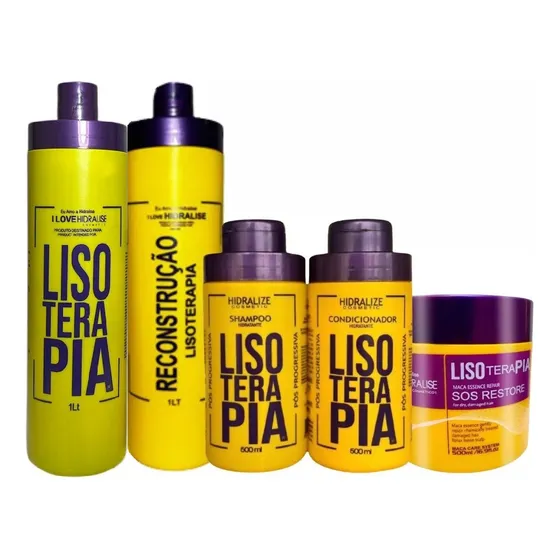 Kit 5 Em 1 Lisoterapia Reconstrução Shampoo Condicionador